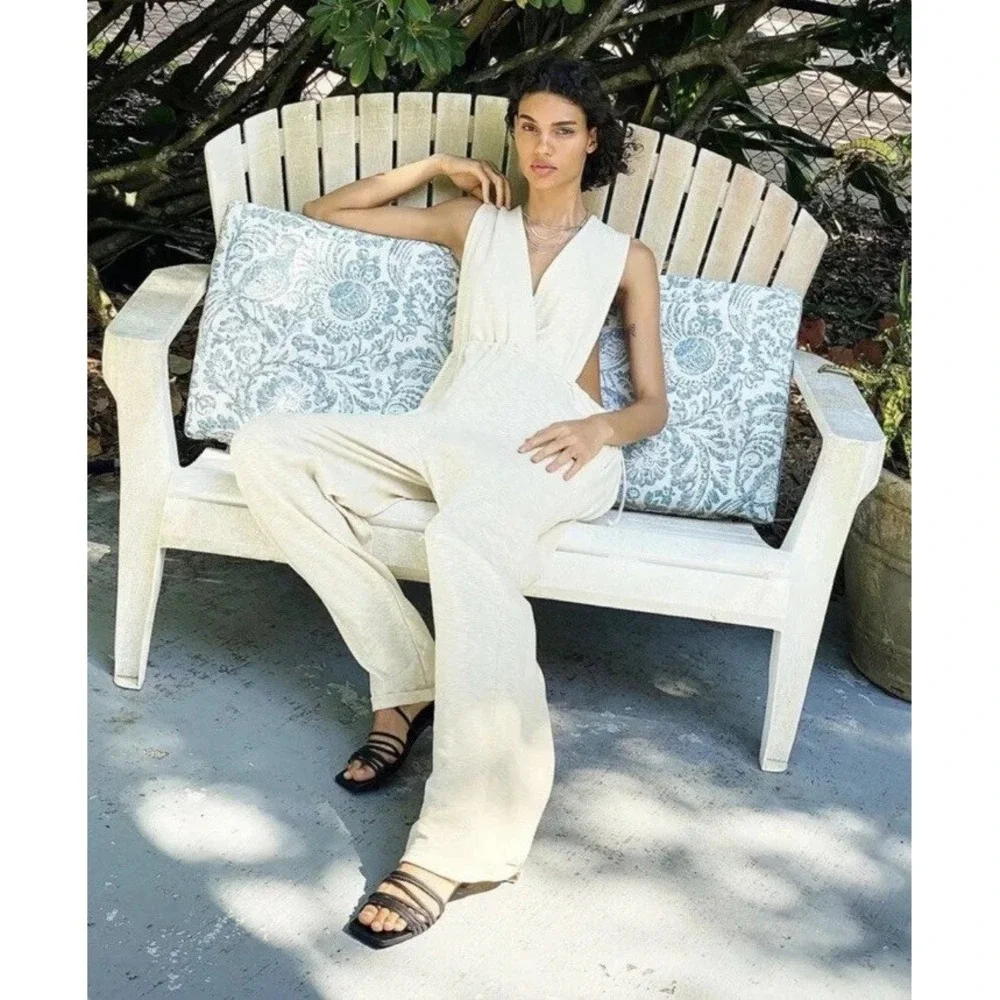 Free People‎ Let's Chill One Piece Jumpsuit in Ecru Tan Size XS Laggenlook